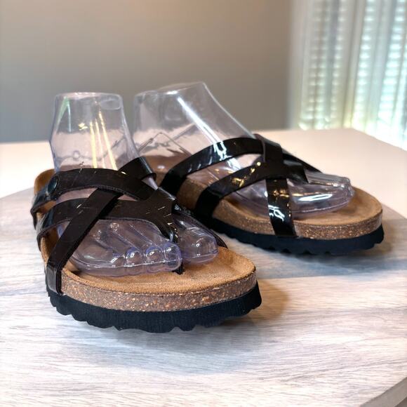 Betula Vinja Ladies Birkenstock Dark Brown / Black Patent Leather Sandals Size 8 - Picture 2 of 10